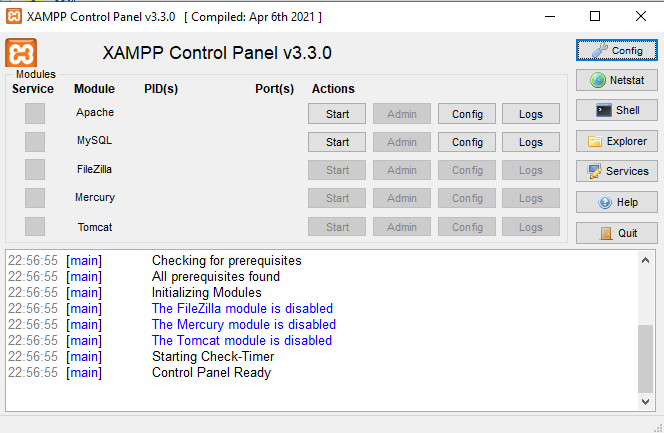 XAMPP Control Panel