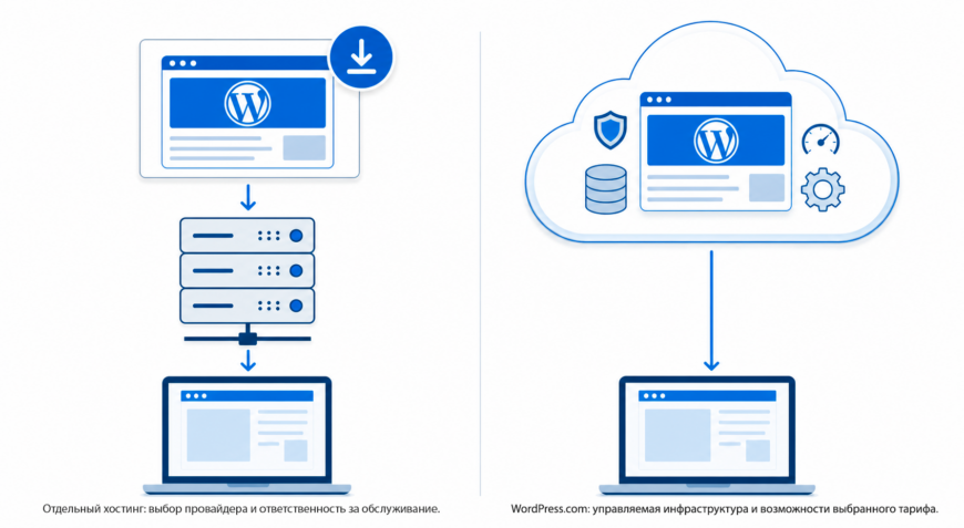 Сравнение моделей размещения WordPress: отдельный хостинг и управляемый сервис WordPress.com